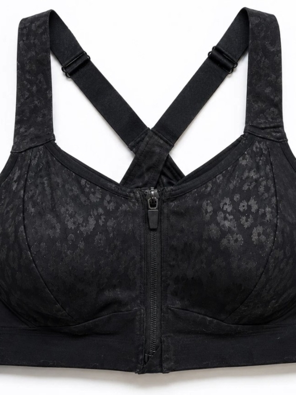 Victoria's Secret Black Front-Zip Sports Bra with Jacquard Detail